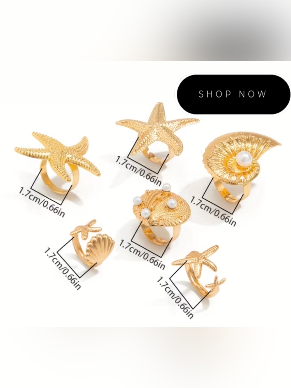 Gold-Tone Starfish & Shell Rings - Picture 7 of 7